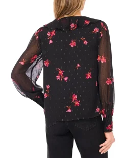 Long Sleeve Ruffle Tie Neck Top