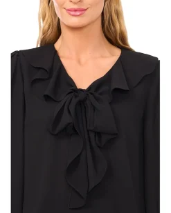 Long Sleeve Ruffle Tie Neck Top