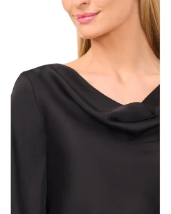 Long Sleeve Satin Cowl Neck Top