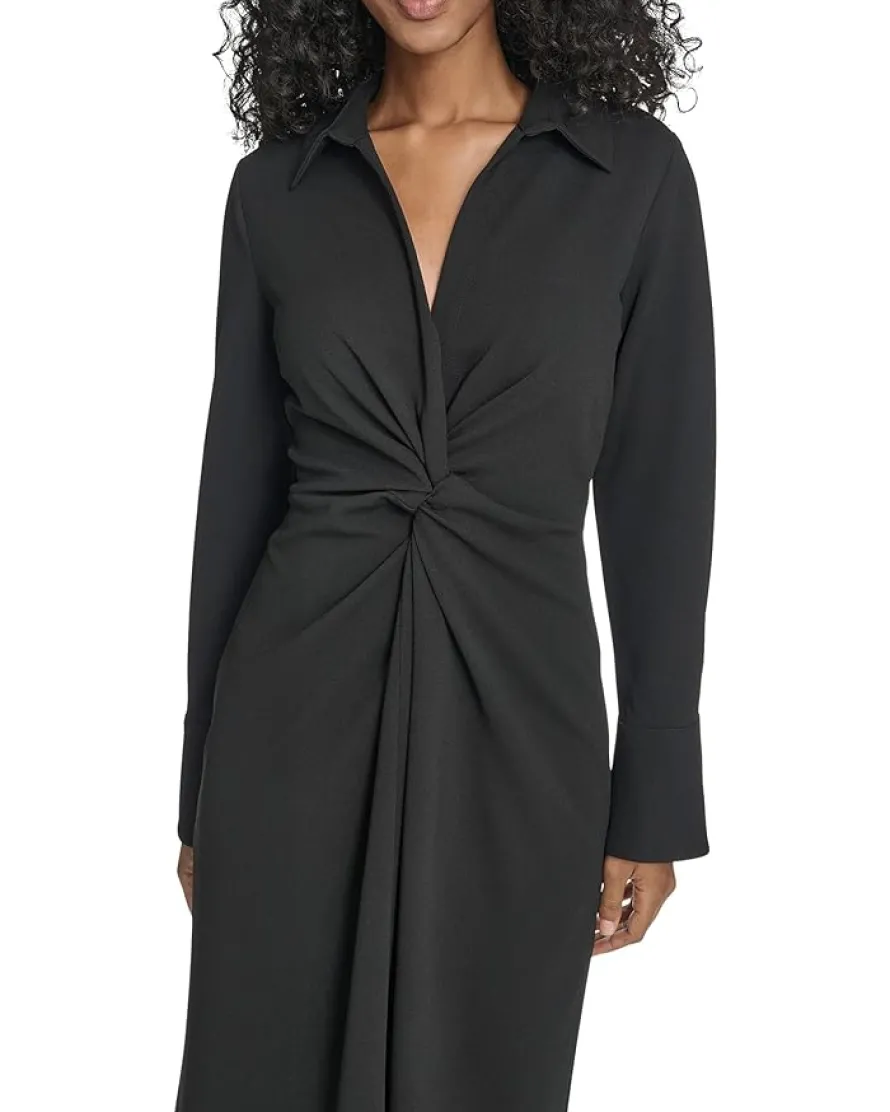 Long Sleeve Scuba Crepe Twist Front Sheath