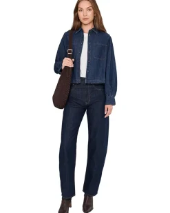 Long Sleeve Sculptural Sleeve Top In Rinse Wash