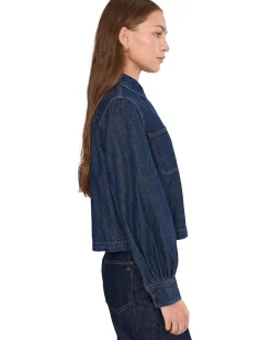 Long Sleeve Sculptural Sleeve Top In Rinse Wash