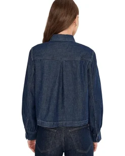 Long Sleeve Sculptural Sleeve Top In Rinse Wash