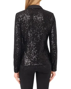 Long Sleeve Sequin Polo Top