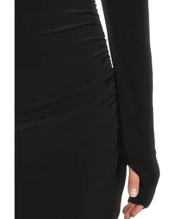 Long Sleeve Shoulder Pad V-Neck Side Drape Gown