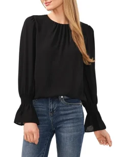 Long Sleeve Smocked Cuff Ruffle Blouse