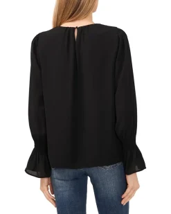 Long Sleeve Smocked Cuff Ruffle Blouse