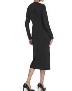 Long Sleeve Solid Rouched Midi