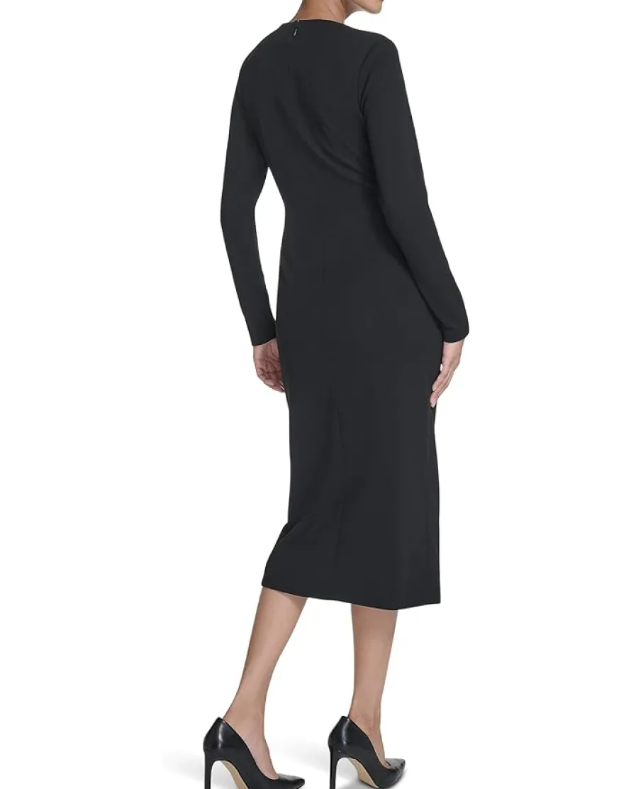 Long Sleeve Solid Rouched Midi