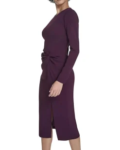 Long Sleeve Solid Rouched Midi