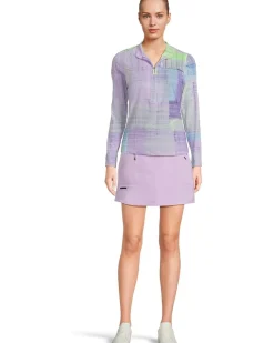 Long Sleeve Tartan Print Sunsense 1/4 Zip Top