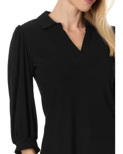 Long Sleeve V-Neck Blouse W/Smocking Cuff