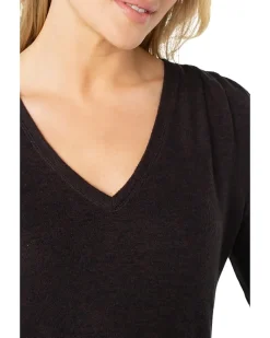 Long Sleeve V-Neck Knit Top W/ Shirring