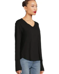 Long Sleeve Waffle Mix V-Neck Top