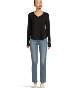 Long Sleeve Waffle Mix V-Neck Top