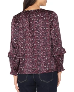 Long Sleeve Woven Blouse W/ Ruffles