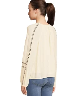 Long Sleeve Woven Raglan Blouse With Embroidery
