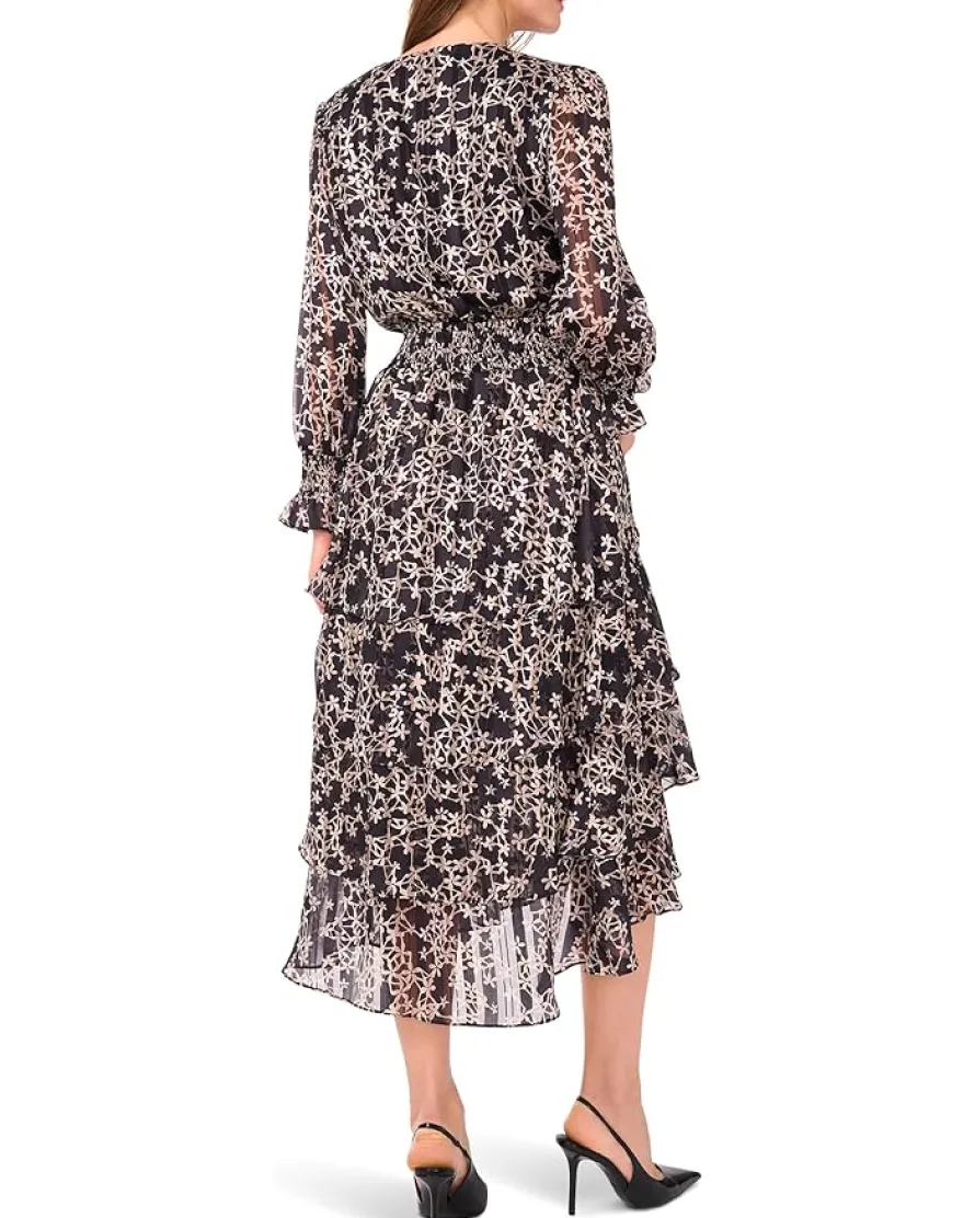 Long Sleeved V-Neck Maxi with Tiered Skirt