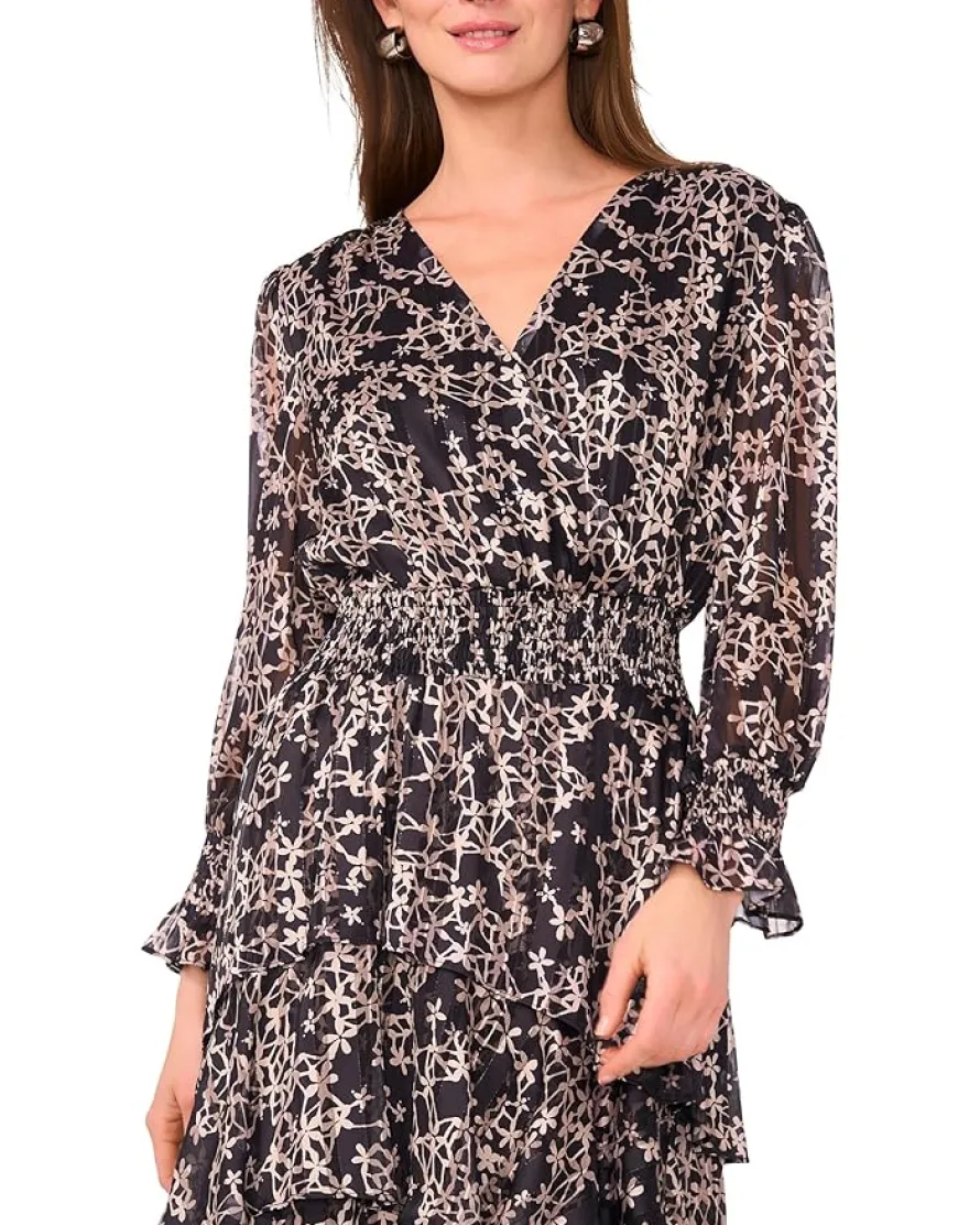 Long Sleeved V-Neck Maxi with Tiered Skirt