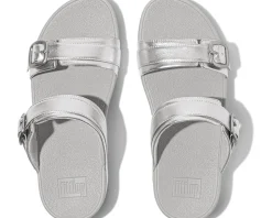 Lulu Adjustable-Buckle Metallic-Leather Slides