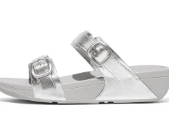 Lulu Adjustable-Buckle Metallic-Leather Slides