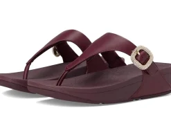 Lulu Crystal-Buckle Leather Toe-Post Sandals