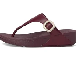Lulu Crystal-Buckle Leather Toe-Post Sandals