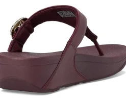 Lulu Crystal-Buckle Leather Toe-Post Sandals
