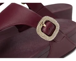 Lulu Crystal-Buckle Leather Toe-Post Sandals