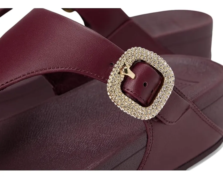 Lulu Crystal-Buckle Leather Toe-Post Sandals