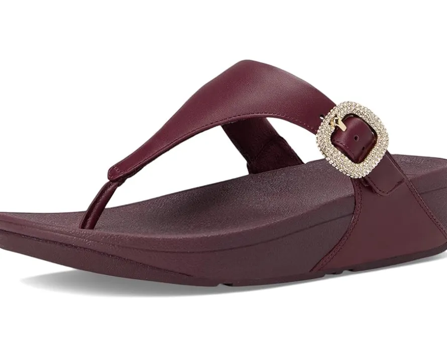 Lulu Crystal-Buckle Leather Toe-Post Sandals