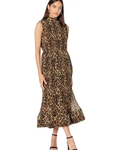 Meina Leopard Print Pleated Dress