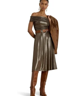 Metallic Off-The-Shoulder Cocktail Dress