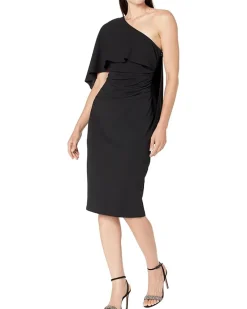 Midi Scuba Crepe One Shoulder Cape