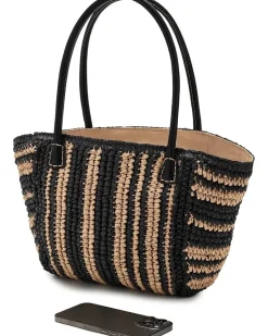 Mini Black And White Straw Tote