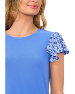 Mixed Media Flutter Sleeve Knit Top