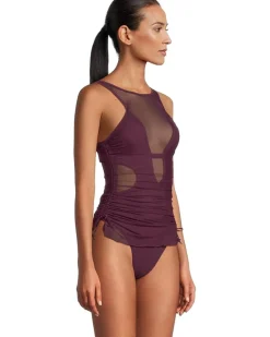 Muse Macie High Neck Mesh Overlay One Piece