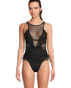 Muse Macie High Neck Mesh Overlay One Piece