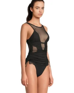 Muse Macie High Neck Mesh Overlay One Piece
