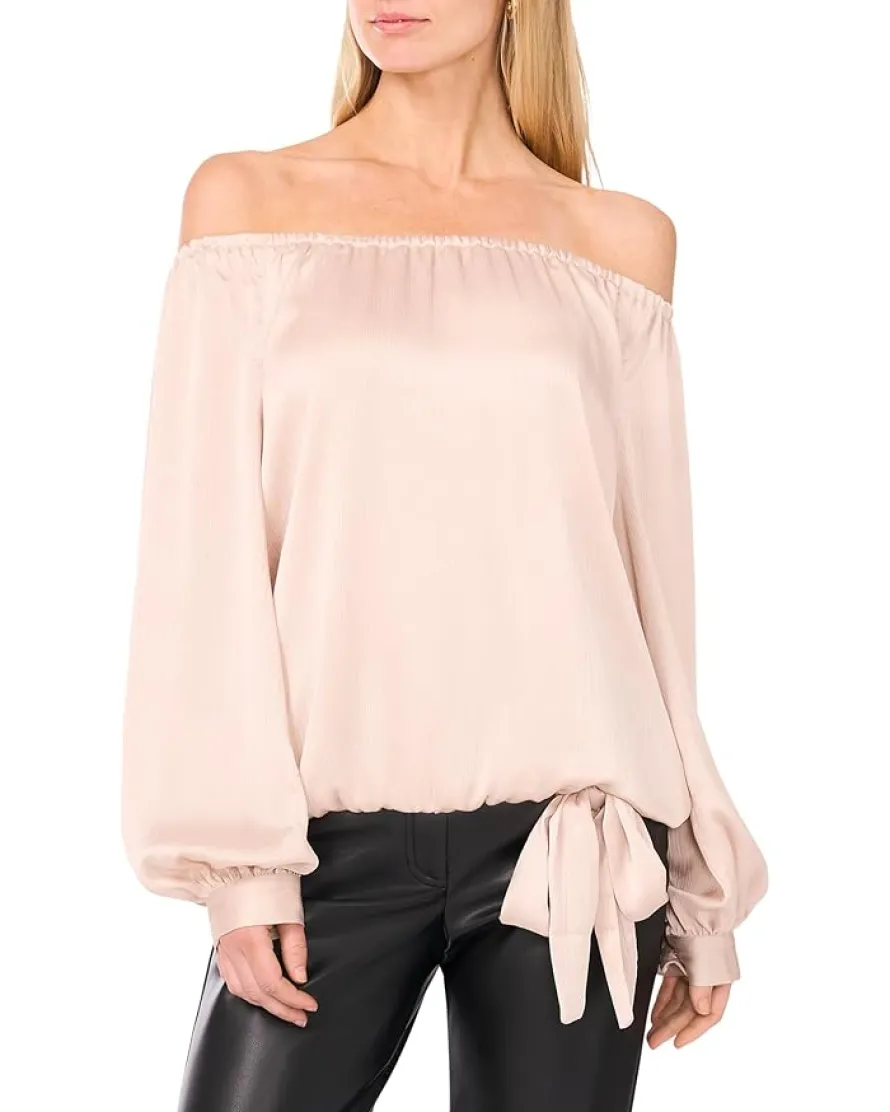 Off Shoulder Long Sleeve Blouse W Tie