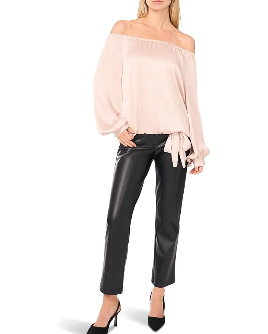 Off Shoulder Long Sleeve Blouse W Tie