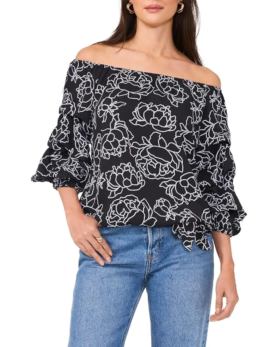 Off-the-Shoulder Blubble Sleeve Blouse