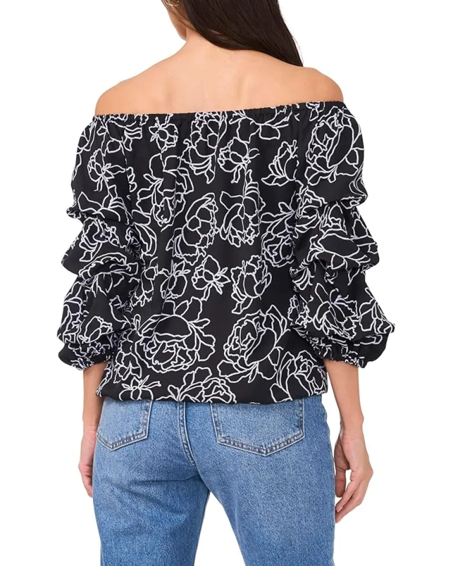 Off-the-Shoulder Blubble Sleeve Blouse