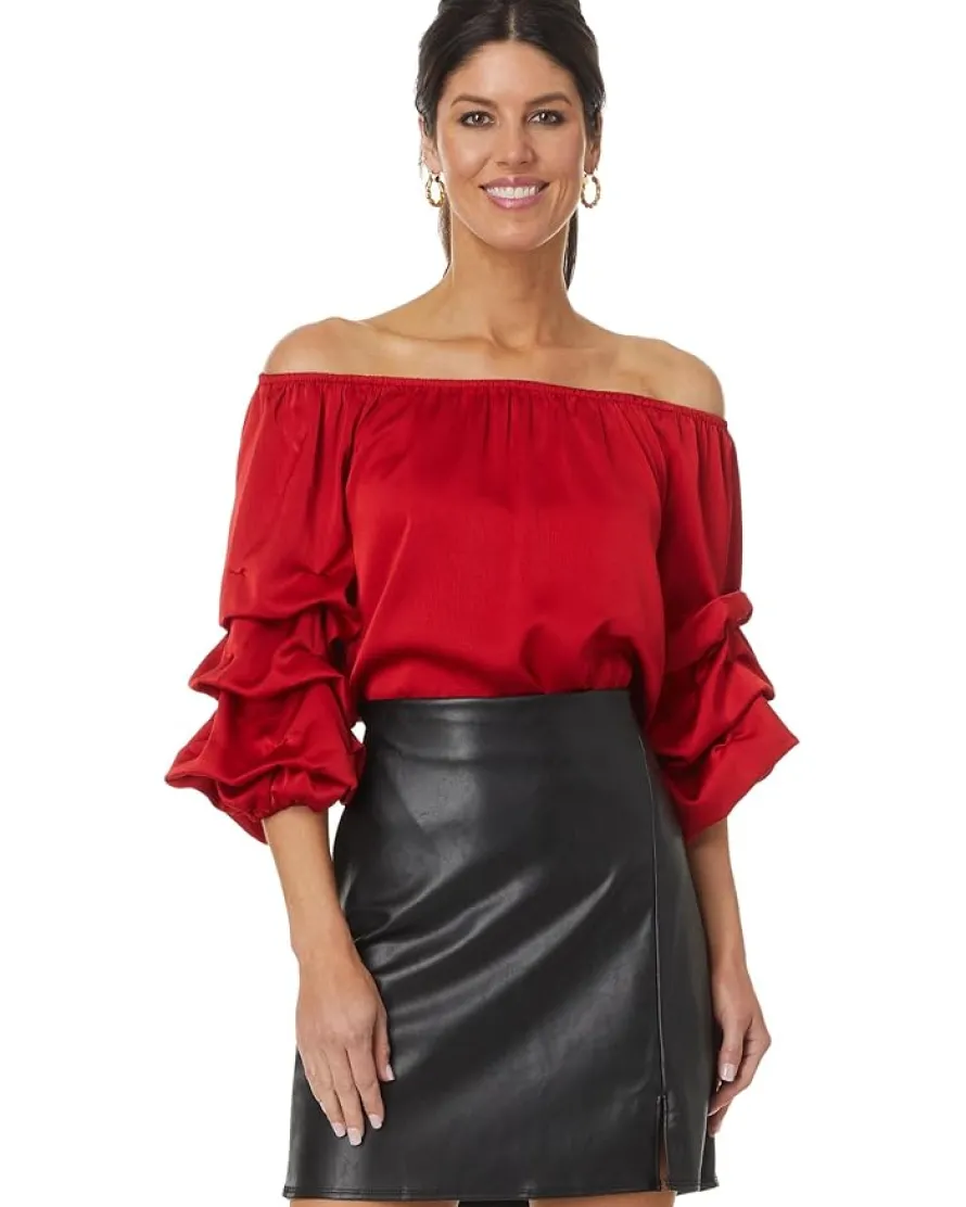 Off-the-Shoulder Bubble Sleeve Blouse