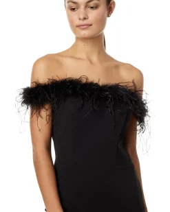 Off-the-Shoulder Long Scuba Crepe Feathers