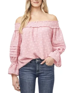 Off-the-Shoulder Pleated Clip Chiffon Blouse