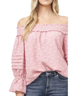 Off-the-Shoulder Pleated Clip Chiffon Blouse