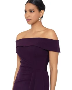 Off-the-Shoulder Scuba Crepe with Drape