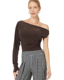 One Sleeve Drop Shoulder Side Drape Top