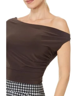 One Sleeve Drop Shoulder Side Drape Top